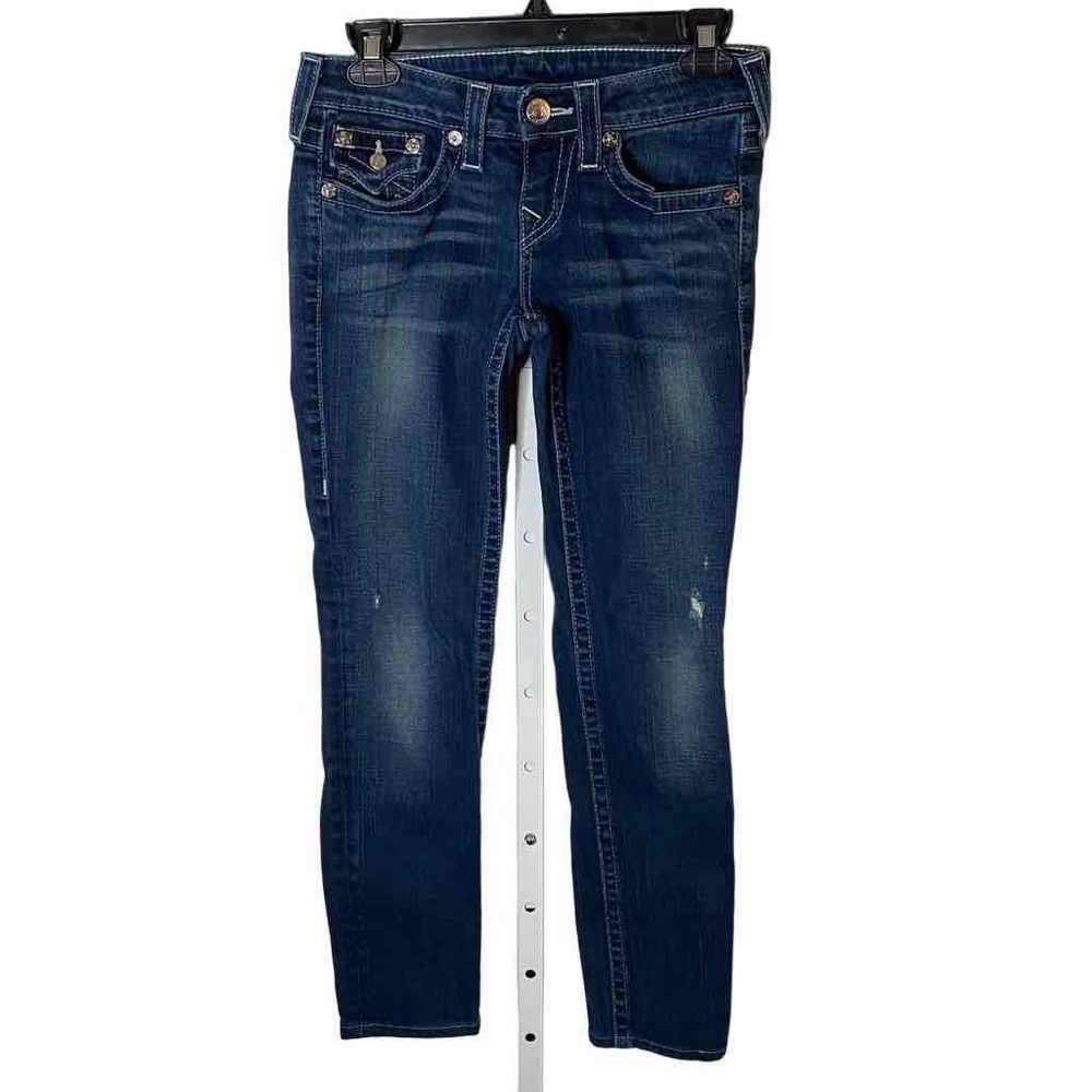 True Religion Womens Blue Embroidered Pockets Straight Leg Denim Jeans‎ Size 26